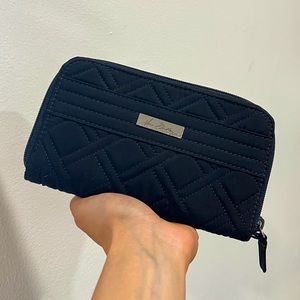 Vera Bradley Black Quilted Solid Wallet with zipper around